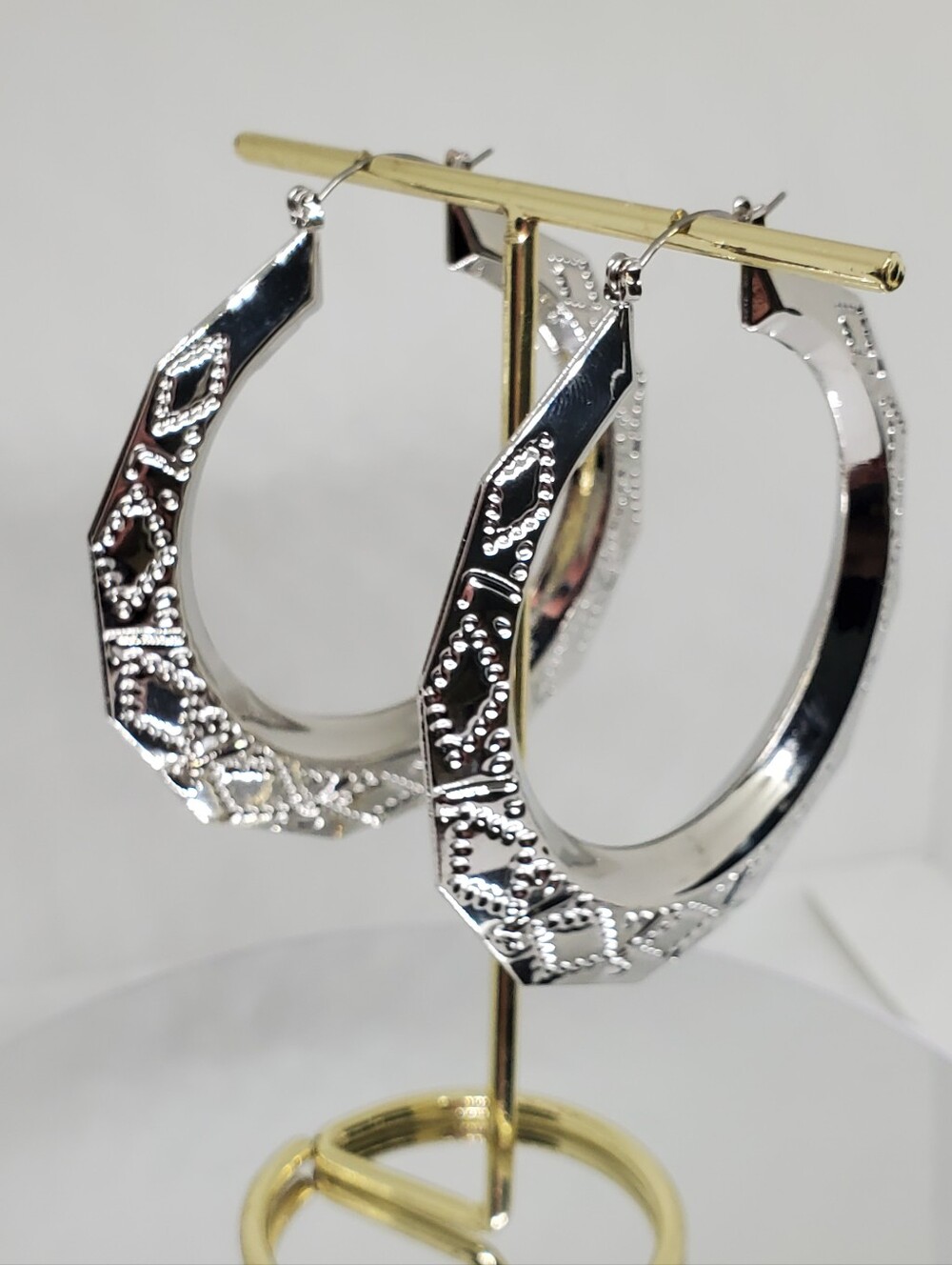 NEW! Classic Vintage Silver Plated Textured Large Hoop Earrings - Women Jewelry
